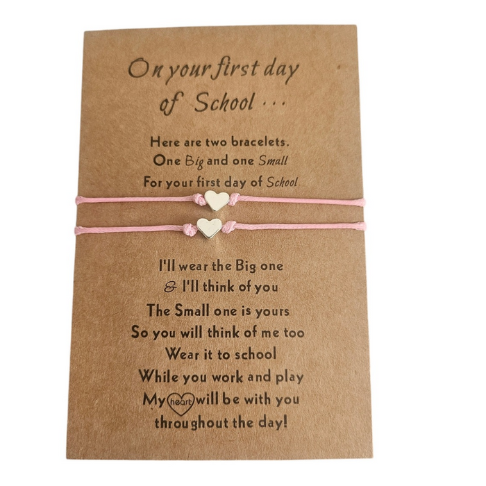 First Day of School Heart Bracelet Set - Pink