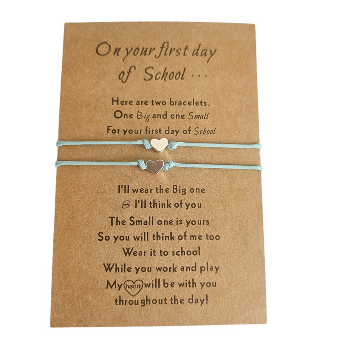 First Day of School Heart Bracelet Set - Baby Blue