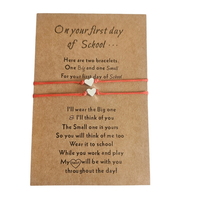 First Day of School Heart Bracelet Set - Red