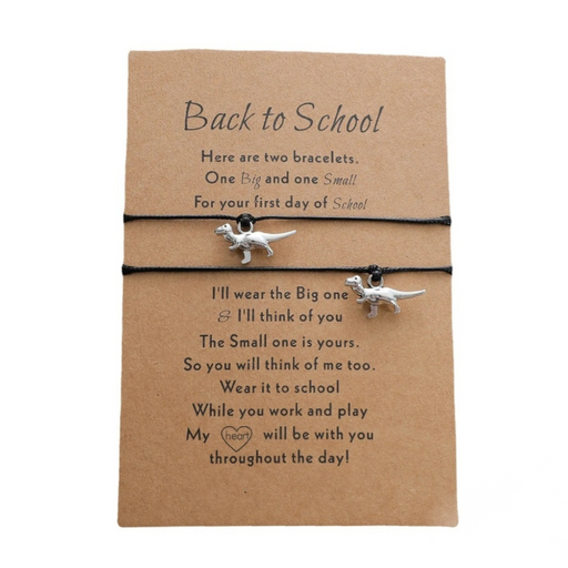 Black string bracelets with dinosaur charms for school