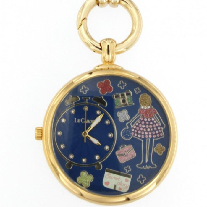 Necklace clock pendant with navy clock face and swarovski