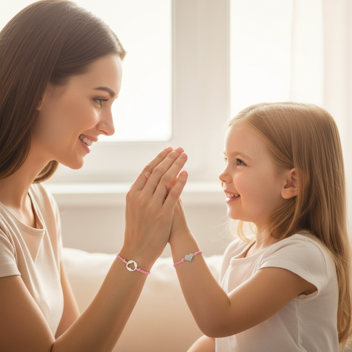 Woman and young girl clapping hands together in a bright room