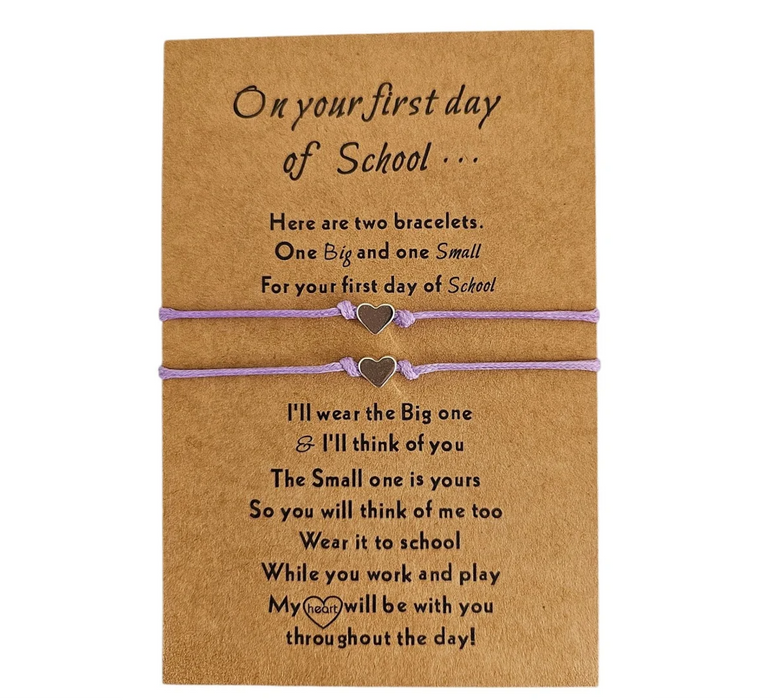 First Day of School Heart Bracelet Set - Purple